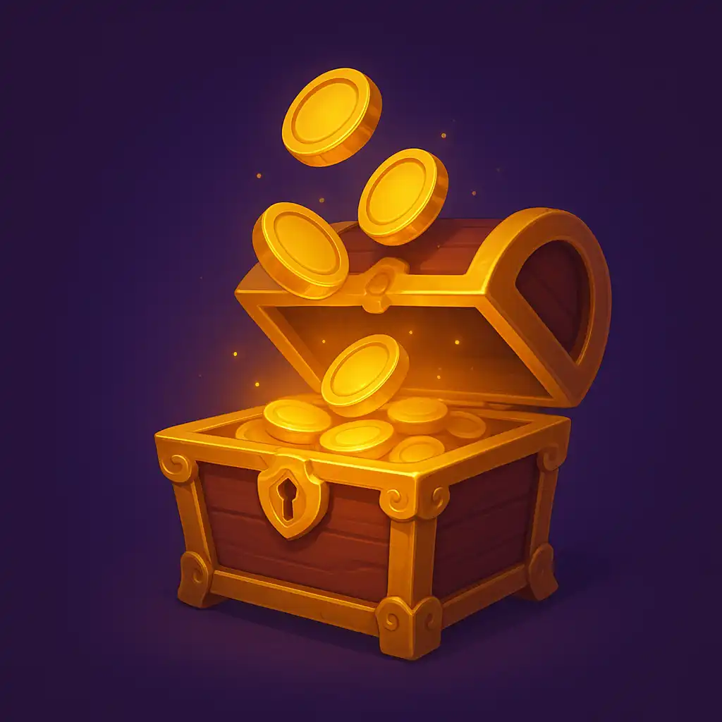 Illustration of golden coins pouring into a treasure chest representing a deposit